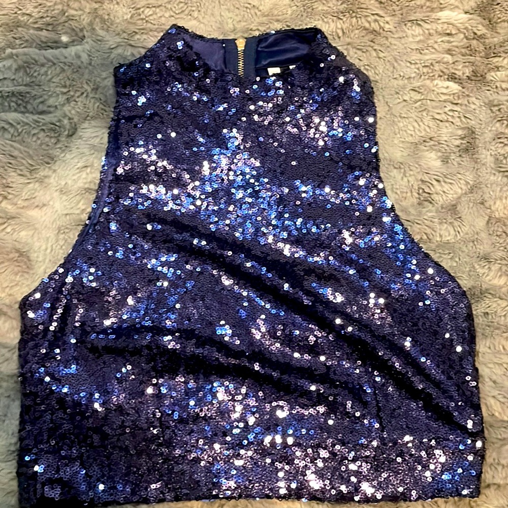 Navy Blue Sequins Crop Top